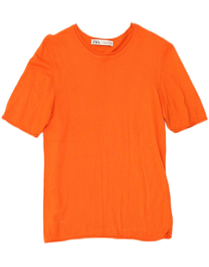 ZARA Womens T-Shirt Top UK 14 Large Orange Viscose