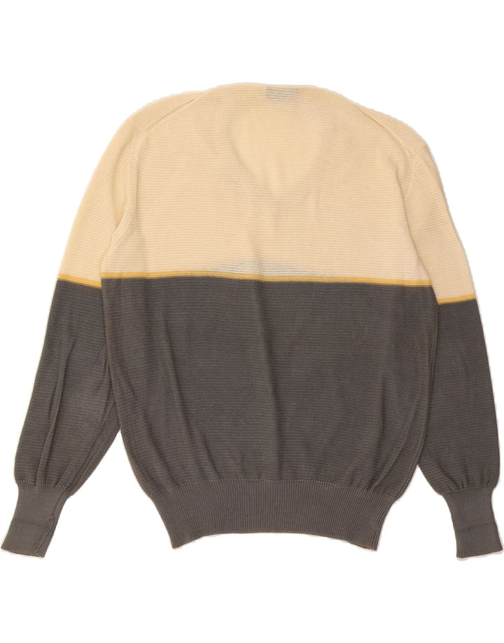 VINTAGE Mens V-Neck Jumper Sweater IT 46 Small Beige Colourblock Vintage Vintage and Second-Hand Vintage from Messina Hembry 