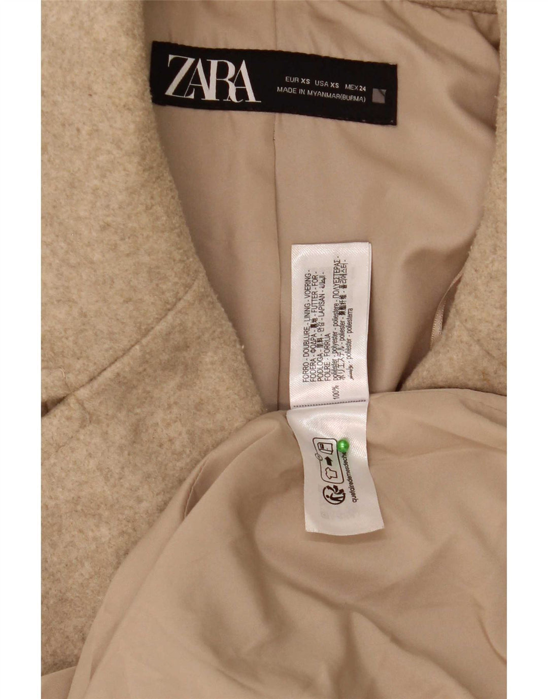 Zara Womens Oversized Double Breasted Coat UK 6 XS Beige Polyester