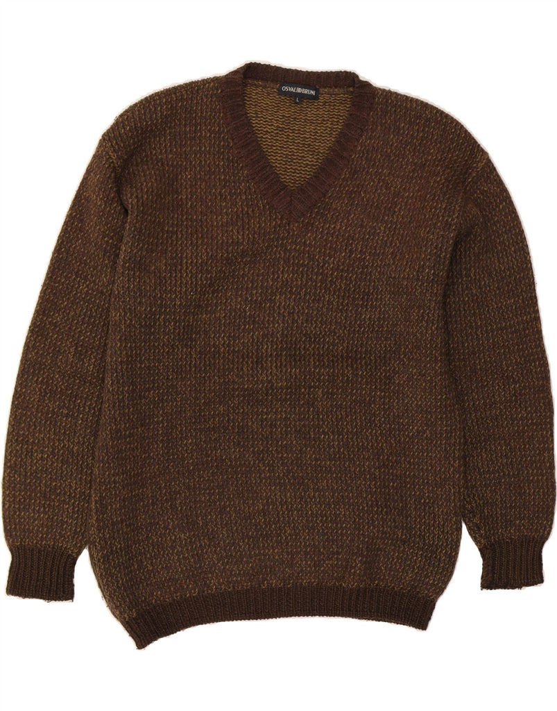 OSVALDO BRUNI Mens V-Neck Jumper Sweater Large Brown Vintage Osvaldo Bruni and Second-Hand Osvaldo Bruni from Messina Hembry 