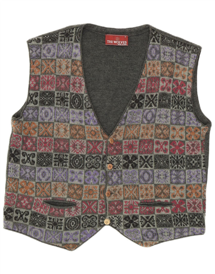 Vintage Mens Knit Waistcoat IT 52 Large Khaki Patchwork