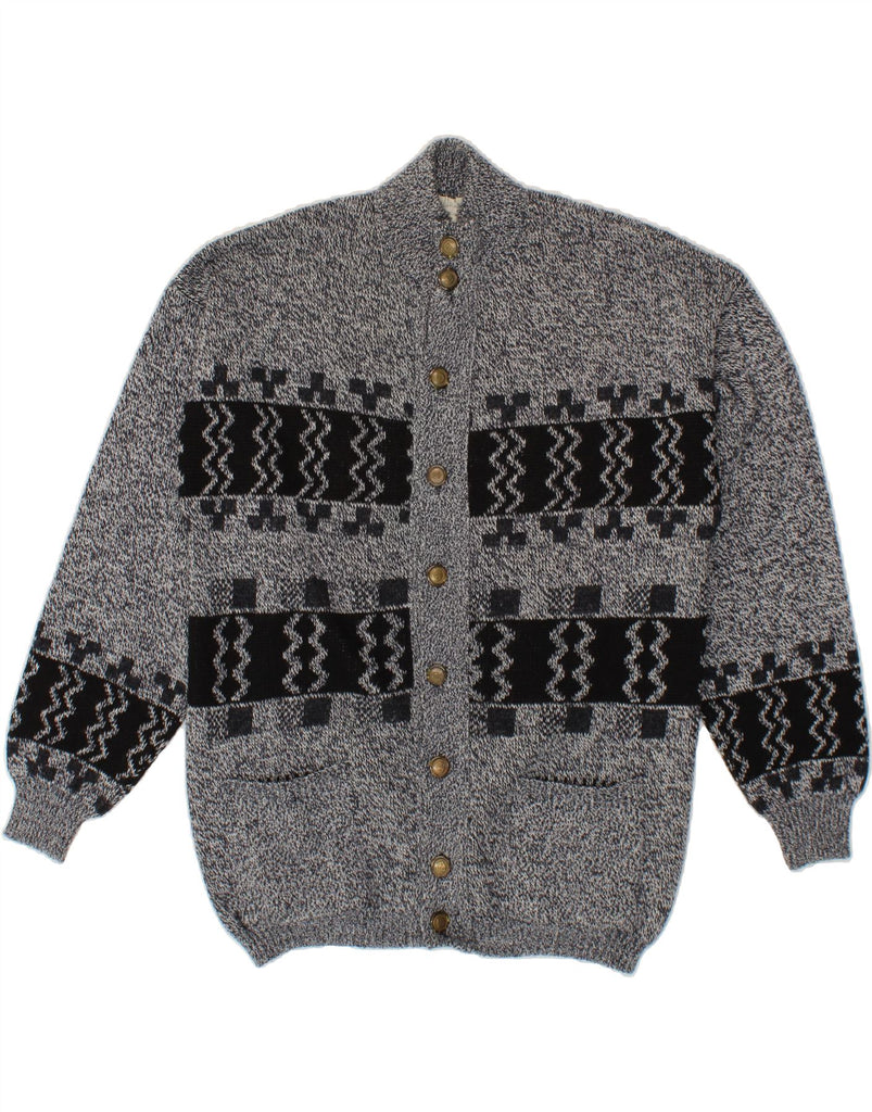 MAGLIERIA Mens Cardigan Sweater Medium Grey Geometric Wool Vintage Maglieria and Second-Hand Maglieria from Messina Hembry 