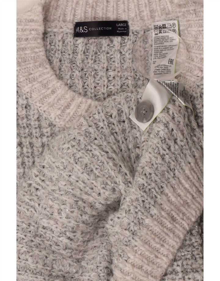Marks & Spencer Womens Oversized Cardigan Sweater UK 16 Large Grey Flecked