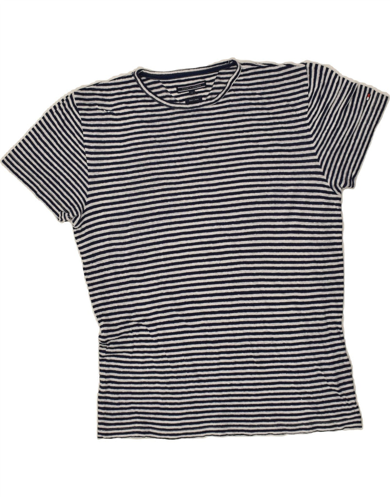 TOMMY HILFIGER Womens T-Shirt Top UK 16 Large Navy Blue Striped Cotton | Vintage Tommy Hilfiger | Thrift | Second-Hand Tommy Hilfiger | Used Clothing | Messina Hembry 