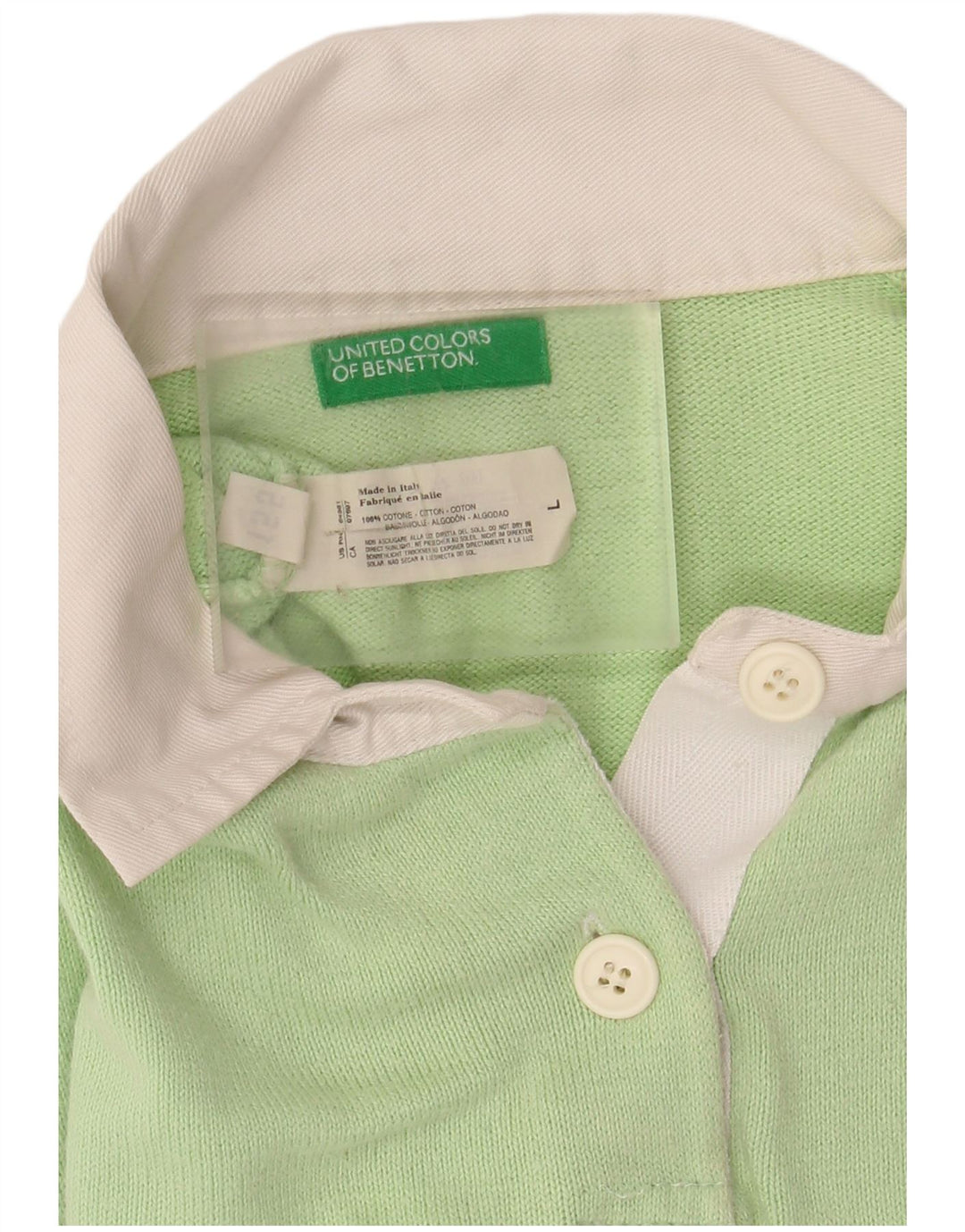 BENETTON Womens Polo Shirt UK 16 Large Green Colourblock Cotton