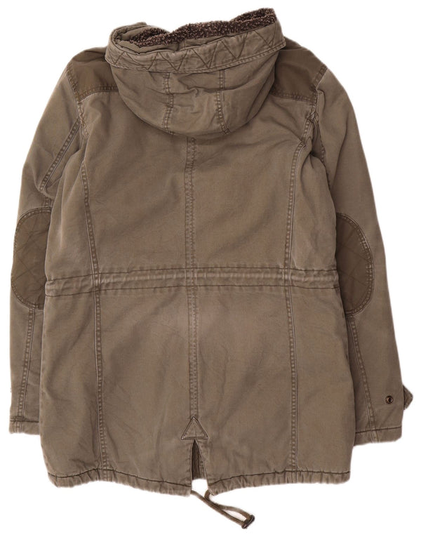 Mistral Mens Hooded Sherpa Parka Jacket UK 40 Large Khaki Cotton