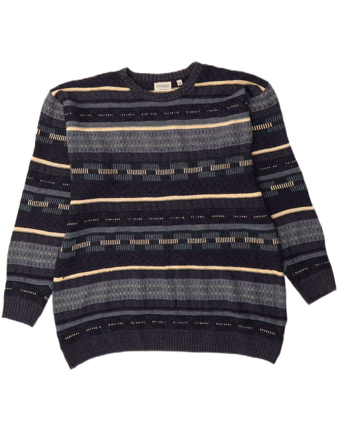 CANDA Mens Crew Neck Jumper Sweater 2XL Navy Blue Striped Acrylic Vintage Canda and Second-Hand Canda from Messina Hembry 