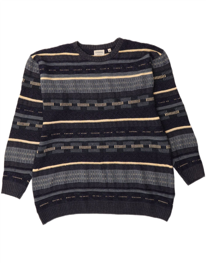 CANDA Mens Crew Neck Jumper Sweater 2XL Navy Blue Striped Acrylic Vintage Canda and Second-Hand Canda from Messina Hembry 