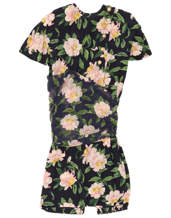 MIMMINA Womens Drop Waist Dress UK 10 Small Navy Blue Floral