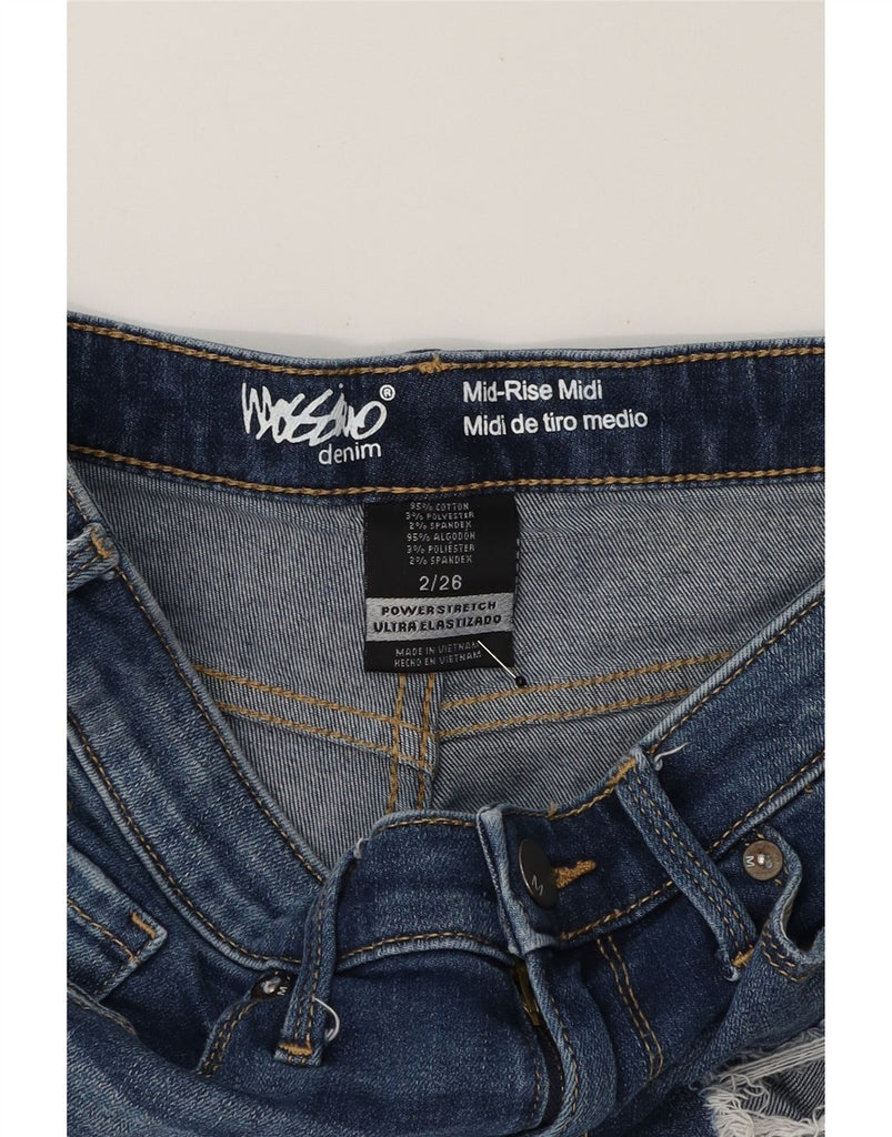 MOSSIMO Womens Mid Rise Distressed Denim Shorts US 2 XS W26 Blue Cotton Vintage Mossimo and Second-Hand Mossimo from Messina Hembry 
