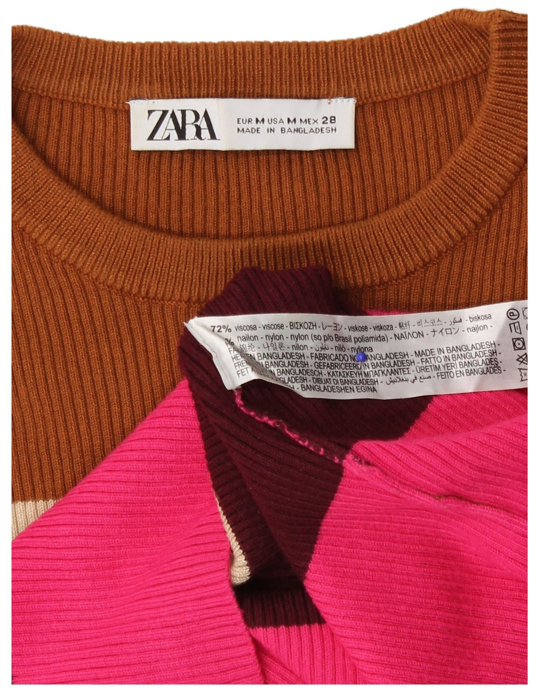 Zara Womens Crew Neck Jumper Sweater UK 14 Medium Multicoloured Striped