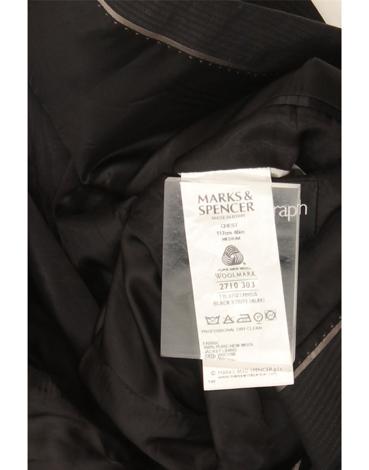 MARKS & SPENCER Mens 2 Button Blazer Jacket UK 38 Medium Black Pinstripe