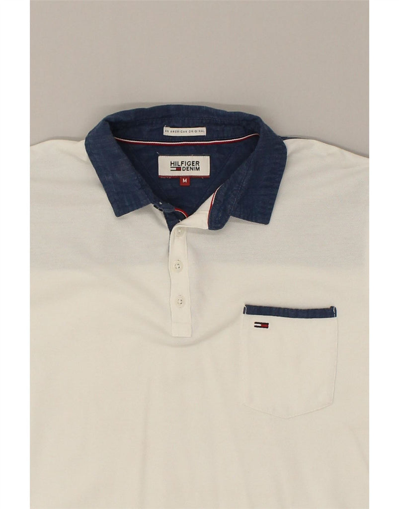 TOMMY HILFIGER Mens Polo Shirt Medium White Colourblock Cotton Vintage Tommy Hilfiger and Second-Hand Tommy Hilfiger from Messina Hembry 