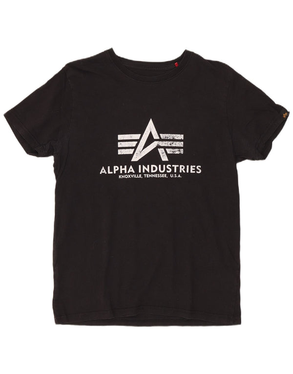ALPHA INDUSTRIES Womens Graphic T-Shirt Top UK 10 Small Black Cotton