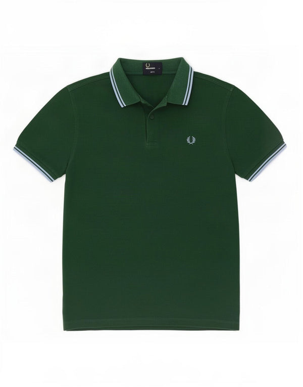 Fred Perry Mens Slim Fit Polo Shirt Large Green Striped Cotton
