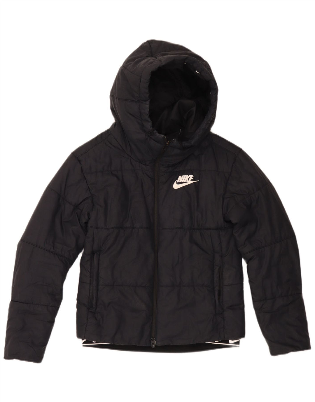 Nike Womens Graphic Hooded Padded Jacket UK 6 XS Black Polyester