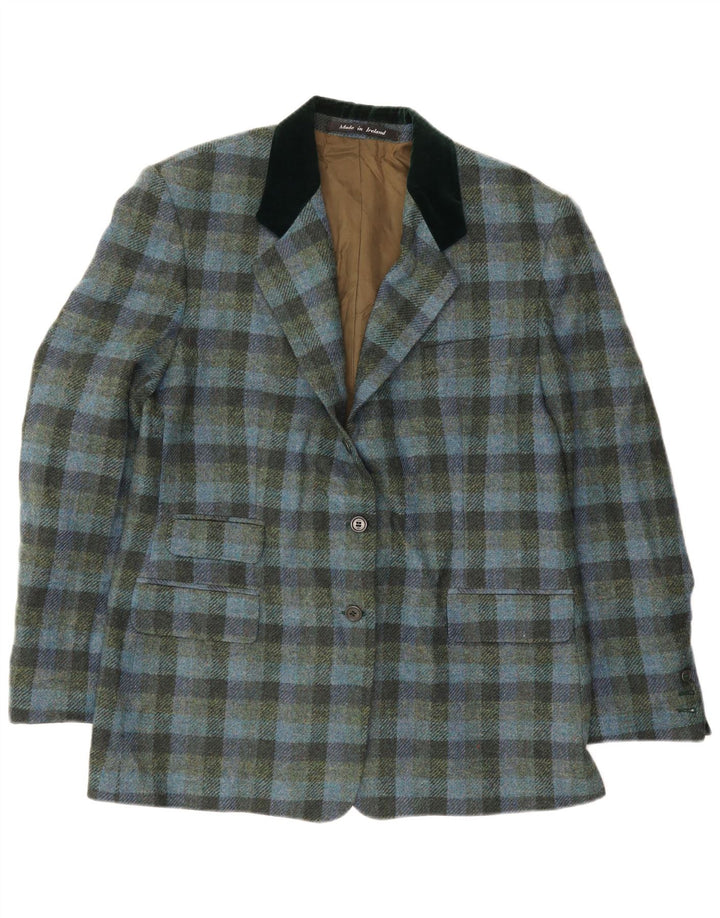 Vintage Womens 2 Button Blazer Jacket EU 46 XL Blue Gingham Viscose