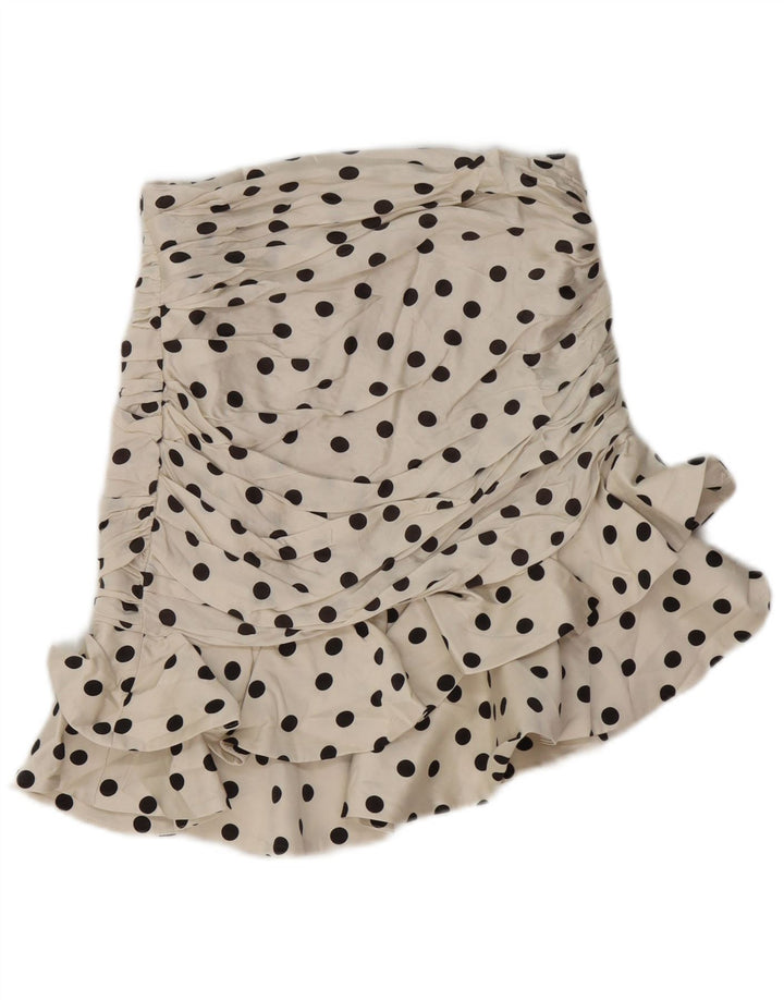 Zara Womens Ruffle Skirt Small W26 Off White Polka Dot