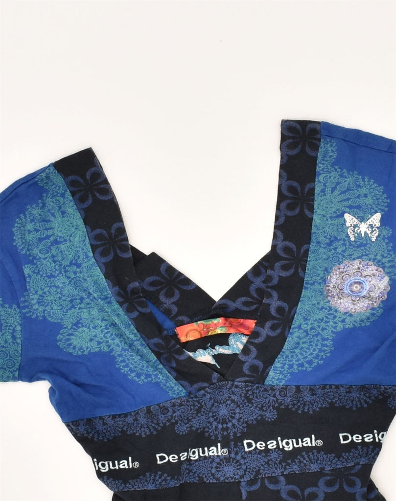 DESIGUAL Womens A-Line Dress UK 10 Small Navy Blue Floral Cotton | Vintage Desigual | Thrift | Second-Hand Desigual | Used Clothing | Messina Hembry 