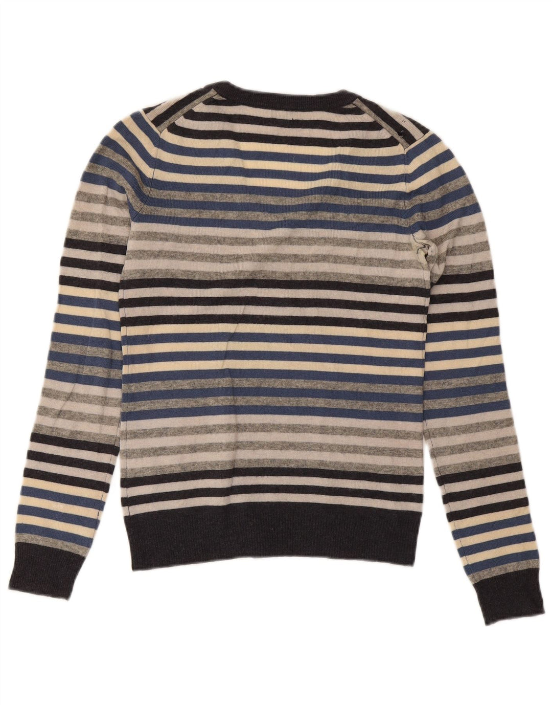 WOOLRICH Womens V-Neck Jumper Sweater UK 10 Small Grey Striped Wool