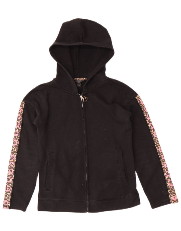 Guess Womens Graphic Zip Hoodie Sweater UK 6 XS Black Animal Print