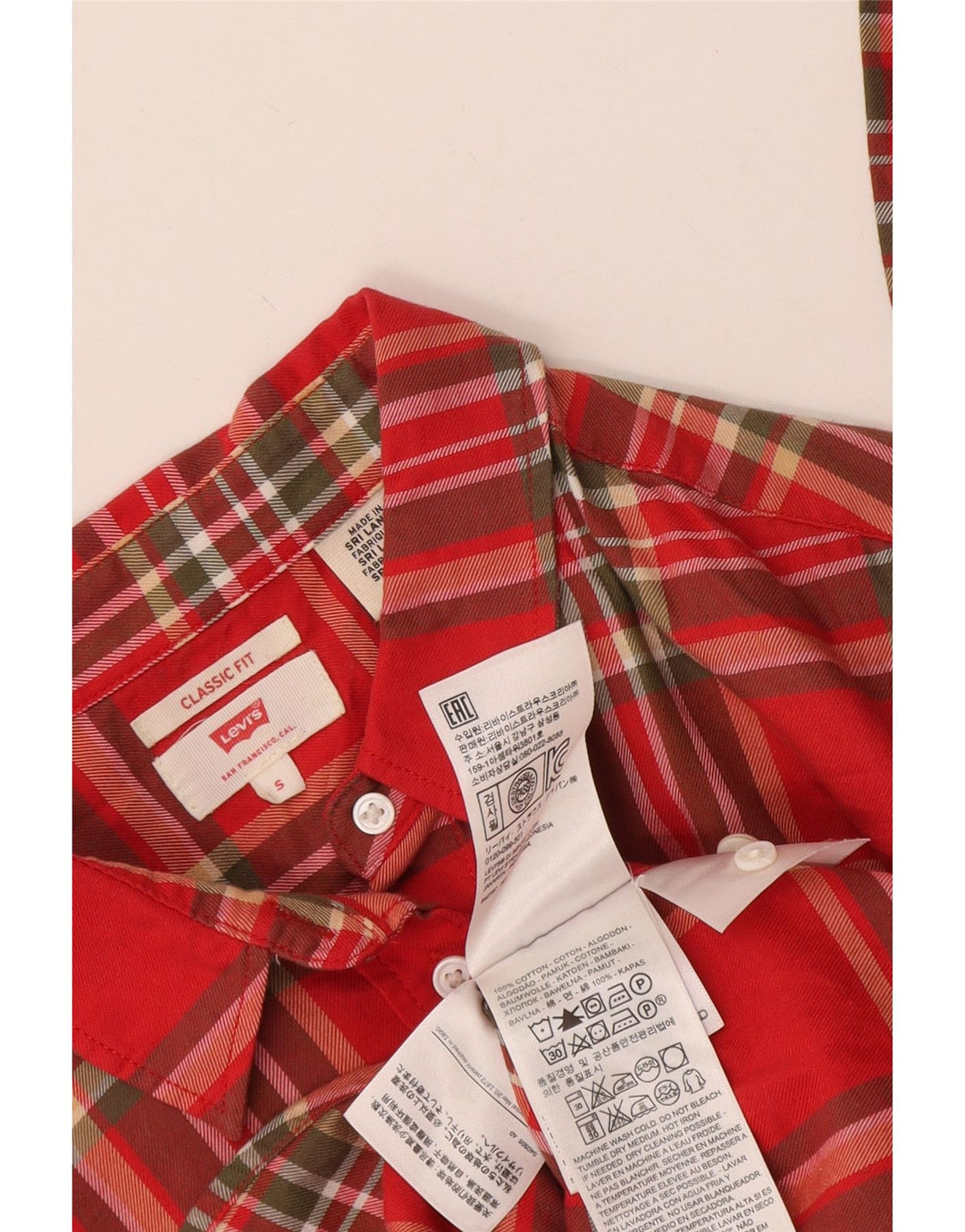 Levi's Womens Classic Fit Flannel Shirt UK 10 Small Red Check Cotton