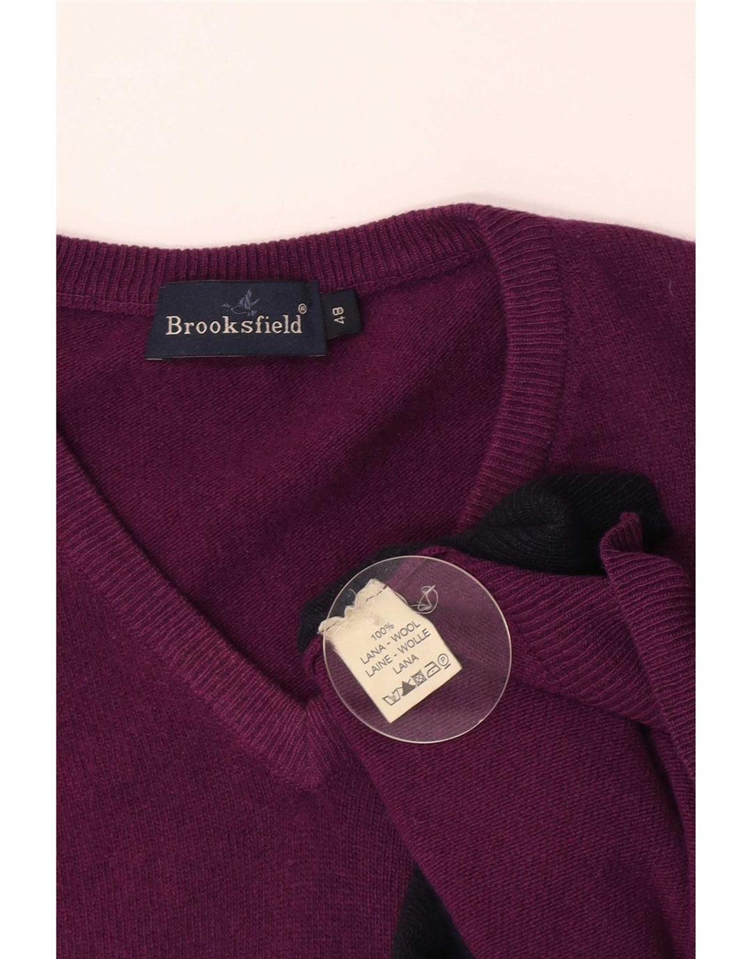 Brooksfield Mens V-Neck Jumper Sweater IT 48 Medium Purple Argyle/Diamond