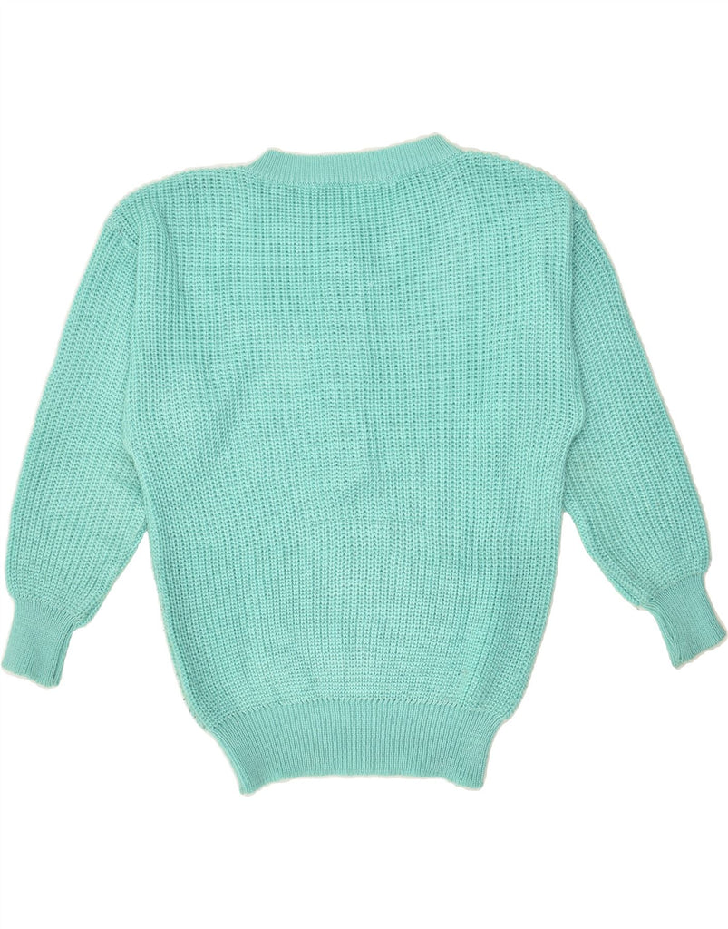 VINTAGE Womens V-Neck Jumper Sweater EU 38/40 Medium Turquoise Polyester | Vintage Vintage | Thrift | Second-Hand Vintage | Used Clothing | Messina Hembry 