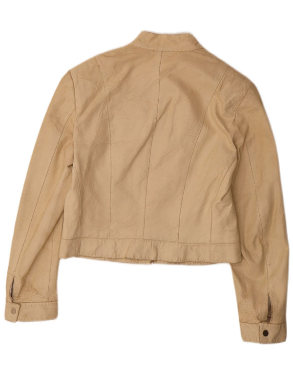 Donna Pelle Womens Crop Leather Jacket IT 44 Medium Beige