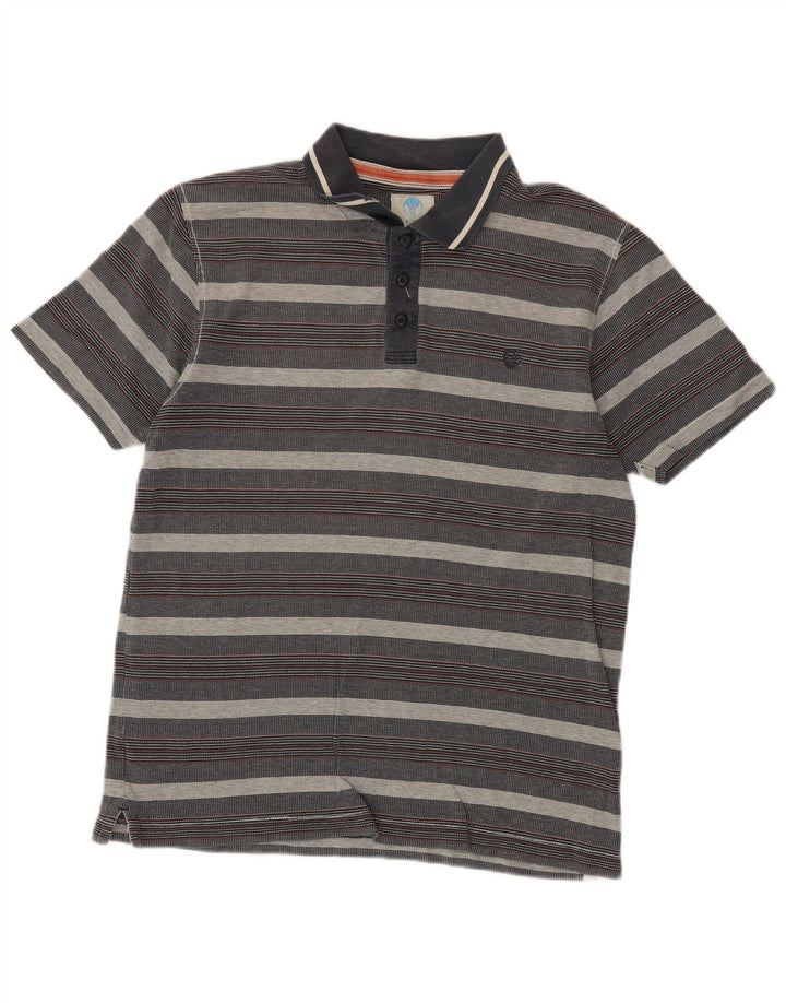 Fat Face Mens Polo Shirt Medium Grey Striped Cotton