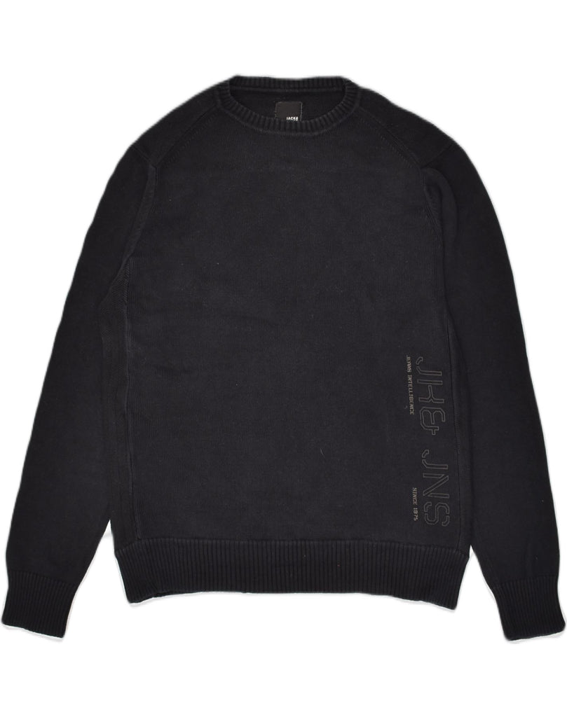 JACK & JONES Mens Graphic Crew Neck Jumper Sweater Medium Black Cotton | Vintage Jack & Jones | Thrift | Second-Hand Jack & Jones | Used Clothing | Messina Hembry 