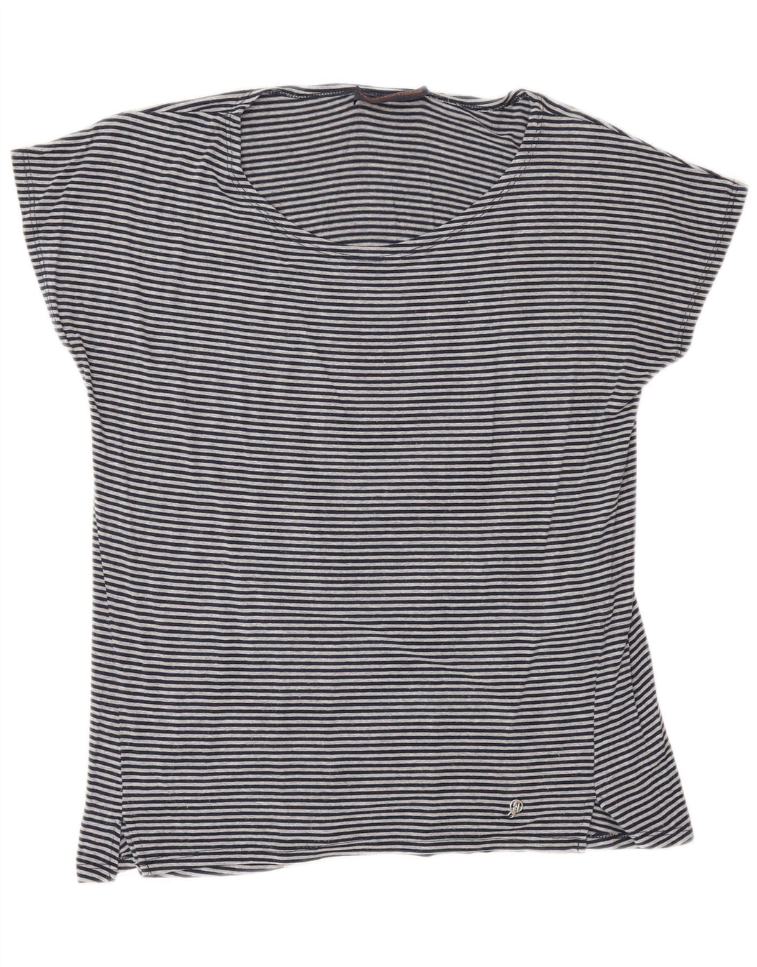TRUSSARDI Womens Oversized T-Shirt Top UK 10 Small Navy Blue Striped