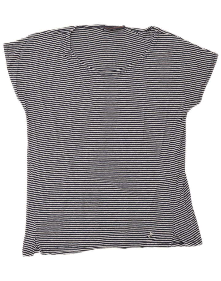 TRUSSARDI Womens Oversized T-Shirt Top UK 10 Small Navy Blue Striped