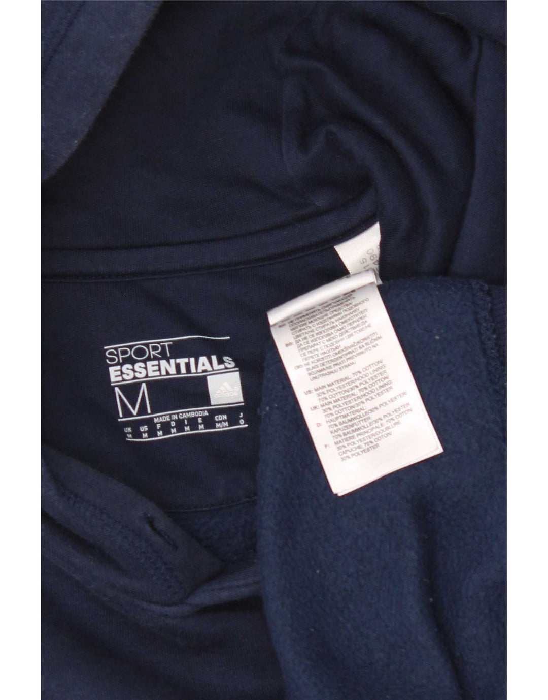 Adidas Mens Hoodie Jumper Medium Navy Blue Cotton