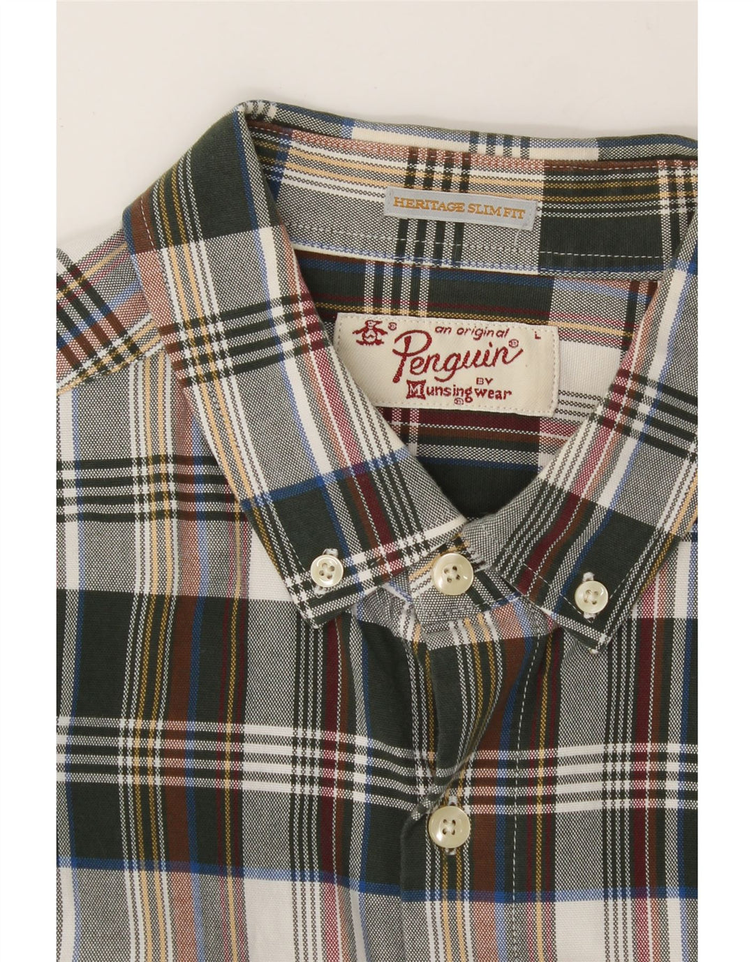 PENGUIN Mens Heritage Slim Fit Shirt Large Green Check Cotton Vintage Penguin and Second-Hand Penguin from Messina Hembry 
