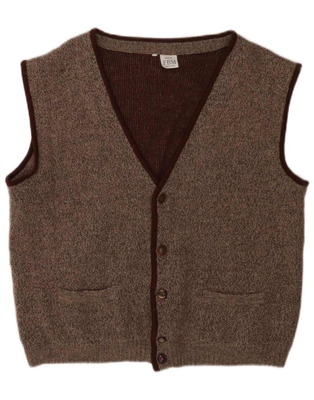 Vintage Mens Knit Waistcoat IT 50 Medium Brown Flecked Classic