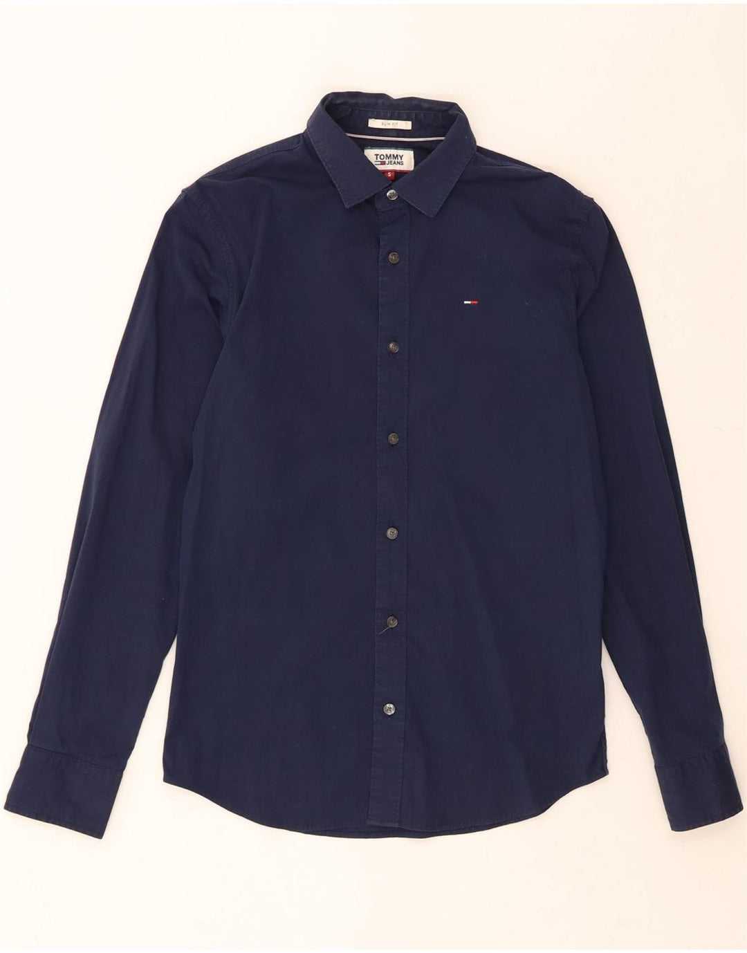 TOMMY HILFIGER Mens Slim Fit Shirt Small Navy Blue Cotton Vintage Tommy Hilfiger and Second-Hand Tommy Hilfiger from Messina Hembry 