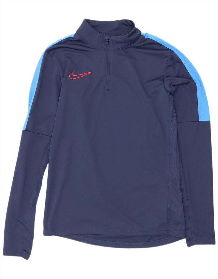 Nike Mens Dri Fit Zip Neck Top Long Sleeve Small Navy Blue Colourblock