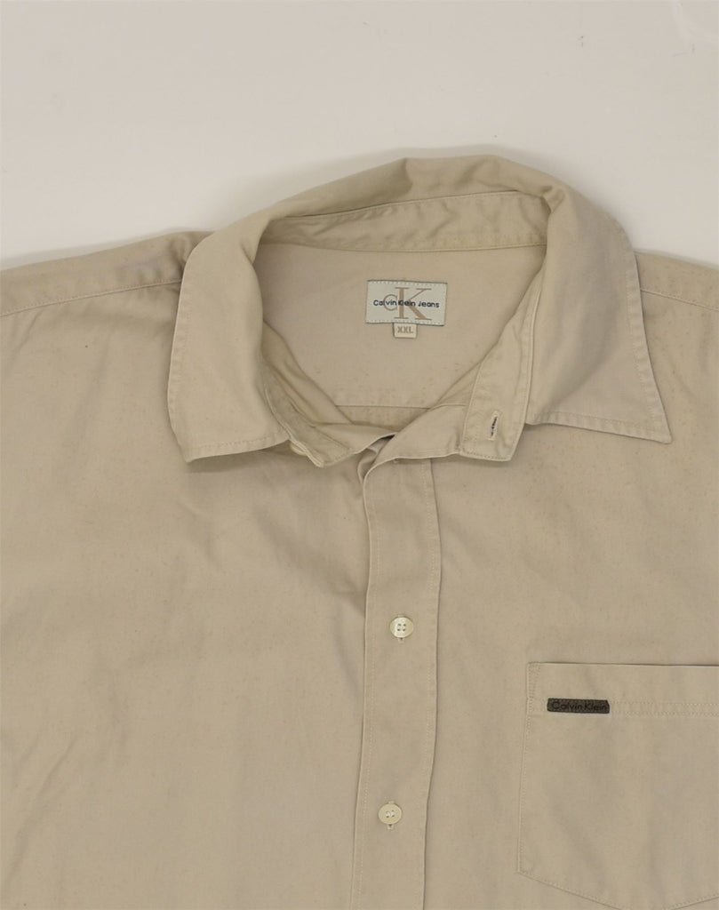 CALVIN KLEIN Mens Shirt 2XL Beige Cotton | Vintage Calvin Klein | Thrift | Second-Hand Calvin Klein | Used Clothing | Messina Hembry 