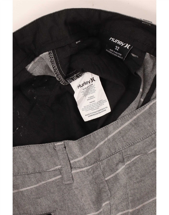 Hurley Mens Chino Shorts W32 Medium Grey Striped Cotton
