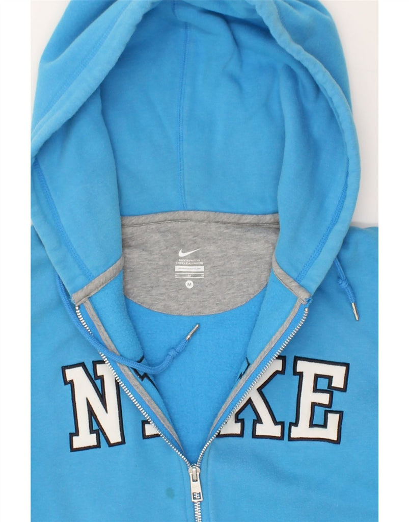 NIKE Womens Graphic Zip Hoodie Sweater UK 14 Medium Blue Cotton | Vintage Nike | Thrift | Second-Hand Nike | Used Clothing | Messina Hembry 