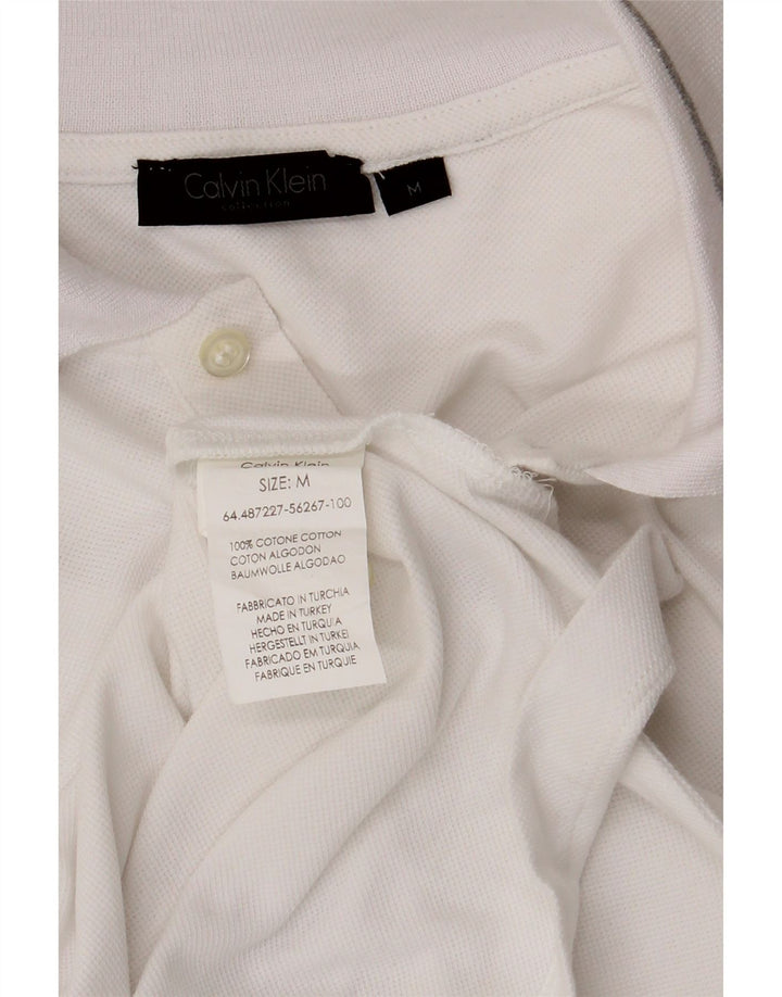Calvin Klein Mens Long Sleeve Polo Shirt Medium White Cotton