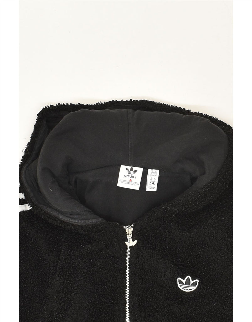 ADIDAS Womens Hooded Fleece Jacket UK 14 Large  Black Polyester | Vintage Adidas | Thrift | Second-Hand Adidas | Used Clothing | Messina Hembry 