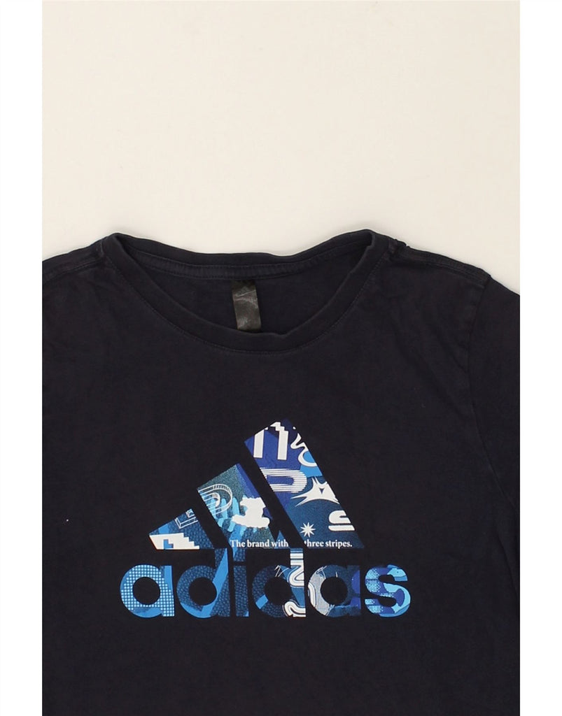 ADIDAS Boys Graphic T-Shirt Top 11-12 Years Navy Blue Cotton | Vintage Adidas | Thrift | Second-Hand Adidas | Used Clothing | Messina Hembry 