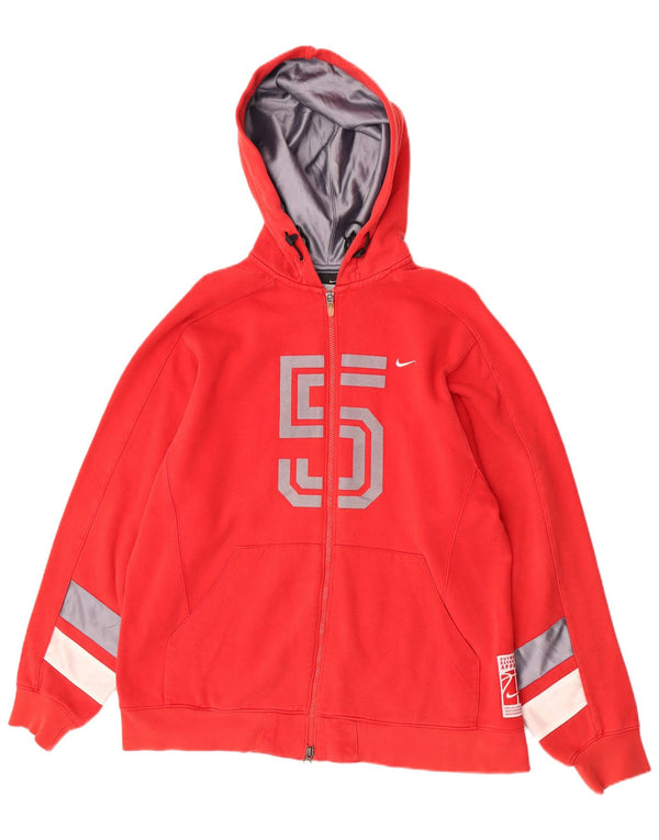 Nike Mens Graphic Zip Hoodie Sweater Medium Red Colourblock Cotton