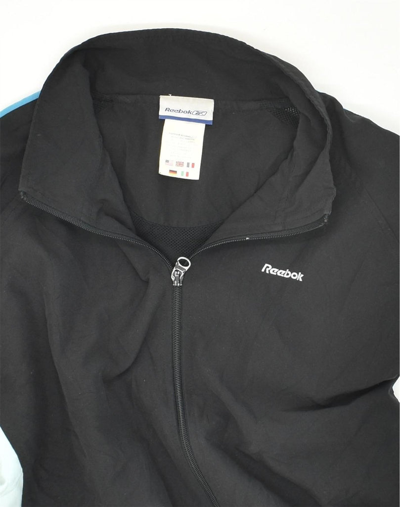 REEBOK Mens Tracksuit Top Jacket Large Black Colourblock Polyester | Vintage Reebok | Thrift | Second-Hand Reebok | Used Clothing | Messina Hembry 