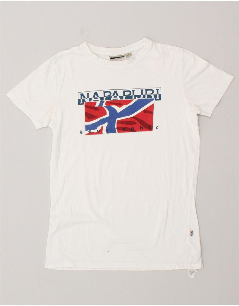 NAPAPIJRI Boys Graphic T-Shirt Top 13-14 Years White Cotton Vintage Napapijri and Second-Hand Napapijri from Messina Hembry 