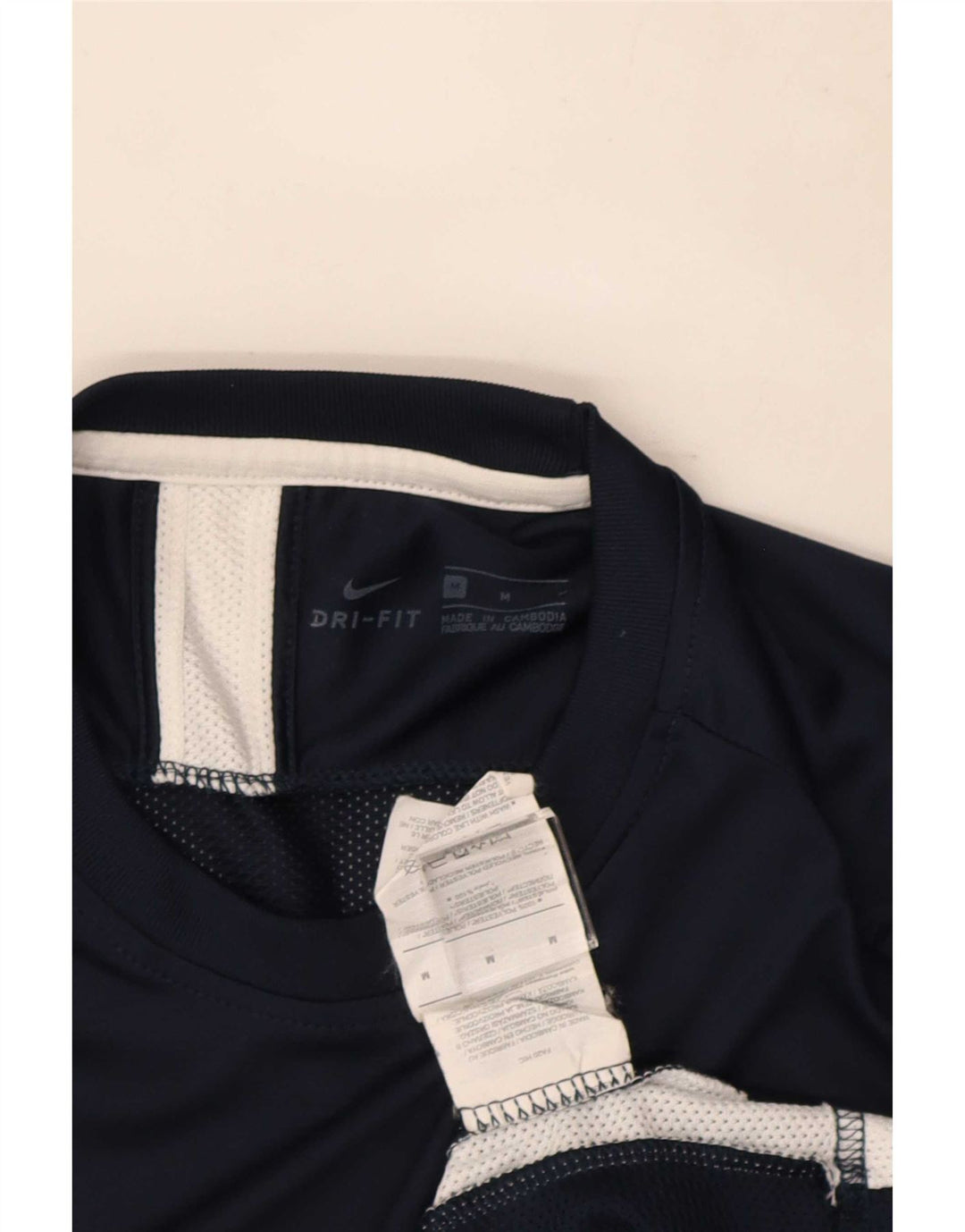 Nike Mens Dri Fit T-Shirt Top Medium Navy Blue Colourblock Polyester