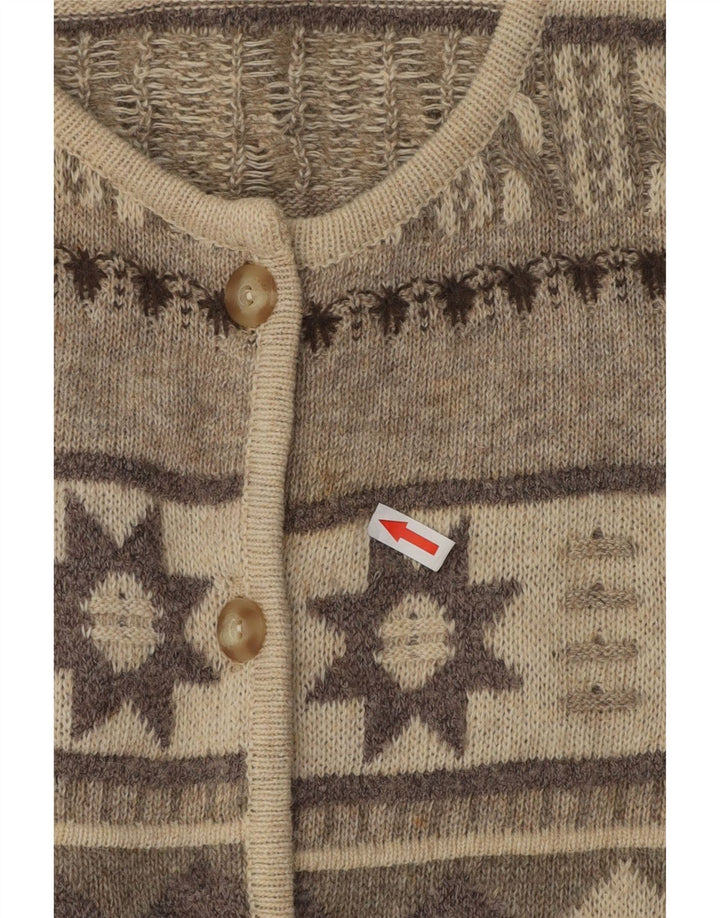 Vintage Womens Cardigan Sweater UK 16 Large Beige Fair Isle