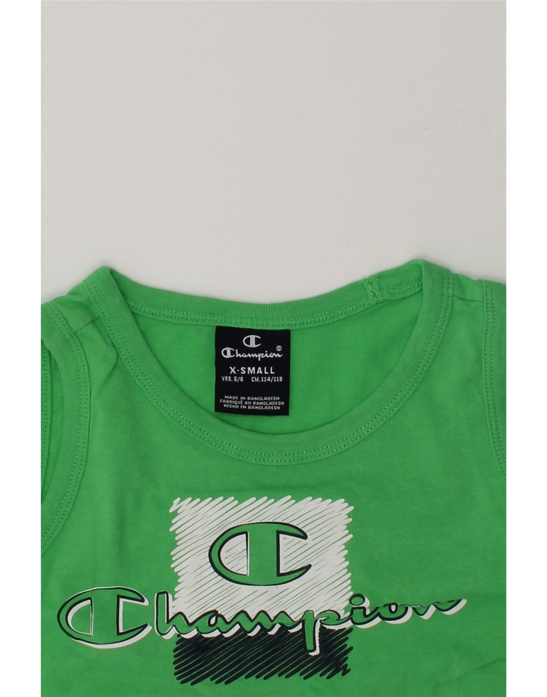 CHAMPION Boys Graphic Vest Top 5-6 Years XS  Green Cotton | Vintage Champion | Thrift | Second-Hand Champion | Used Clothing | Messina Hembry 